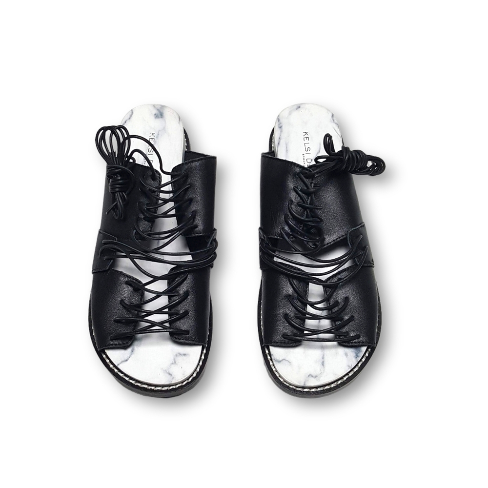 NWOB Kelsi Dagger Brooklyn Olympia Leather Lace Up Backless Sandals